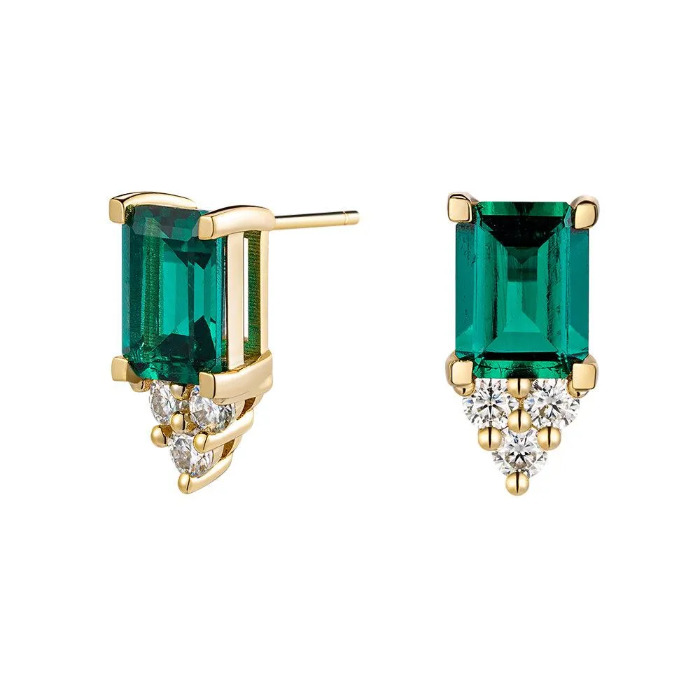4 Ctw Emerald Cut Emerald Stud Earrings With Trio Moissanite Diamonds Radiant Piece