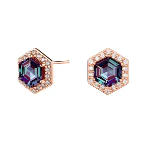 Refined Must-Have 4 Ctw Hexagon Cut Alexandrite Moissanite Pave Stud Earrings