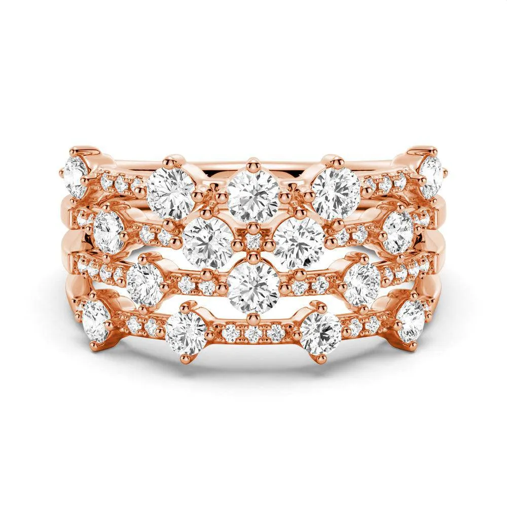 Premium Craft 4 Row Round Cluster Moissanite Anniversary Fashion Ring
