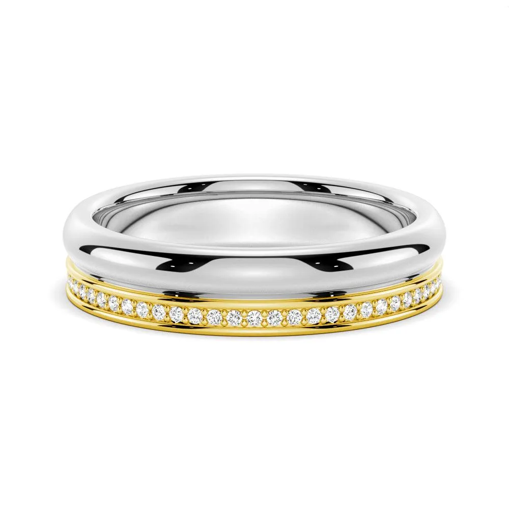 4.2mm Polished Finish Two Tone Wedding Band With Pave Edge Excellent quality