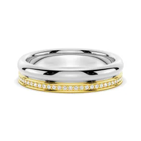 Luxury Mark 4.2mm Polished Finish Two Tone Wedding Band With Pave Edge