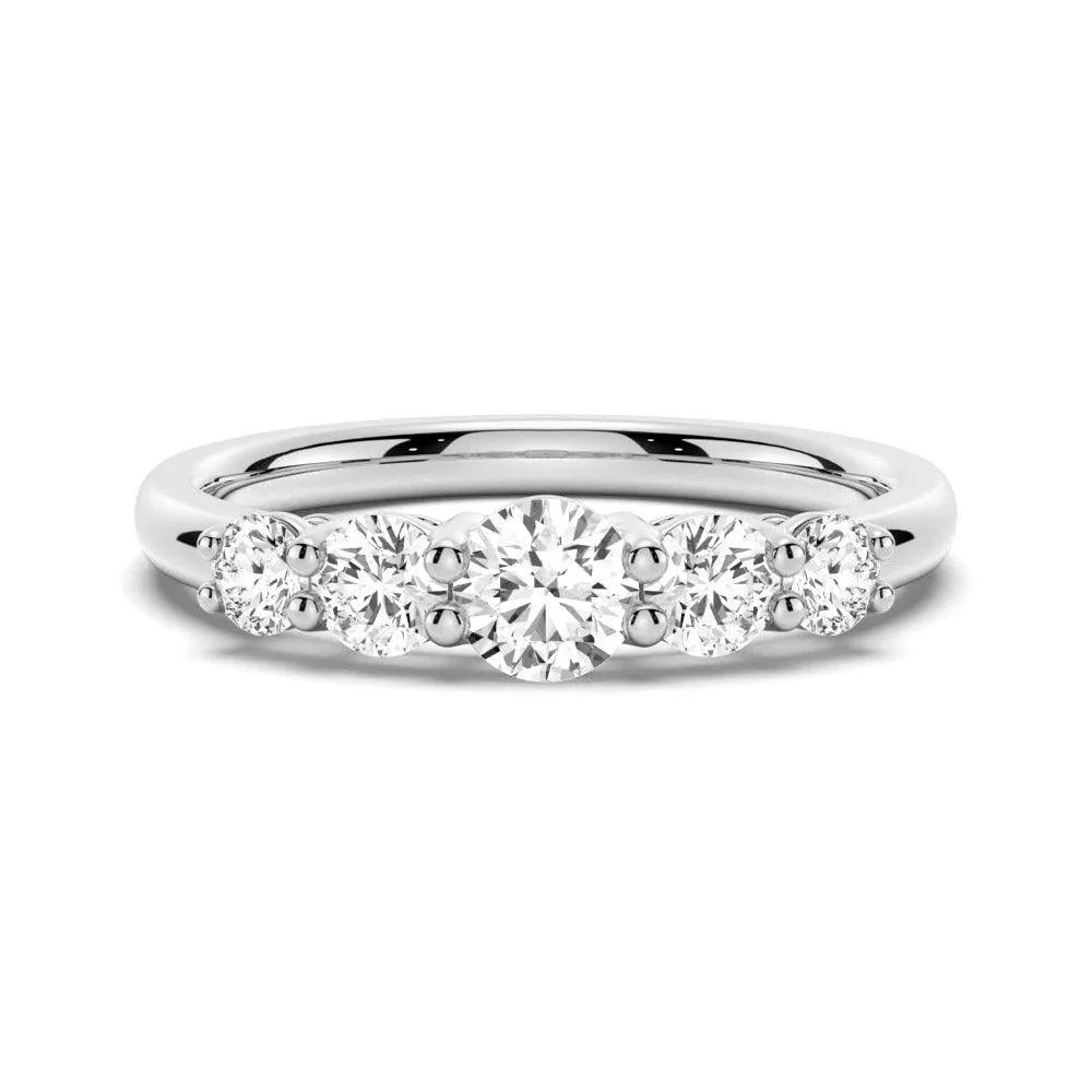 Easy Maintenance Elegant Touch 5 Stone Shared Prong Moissanite Anniversary Band