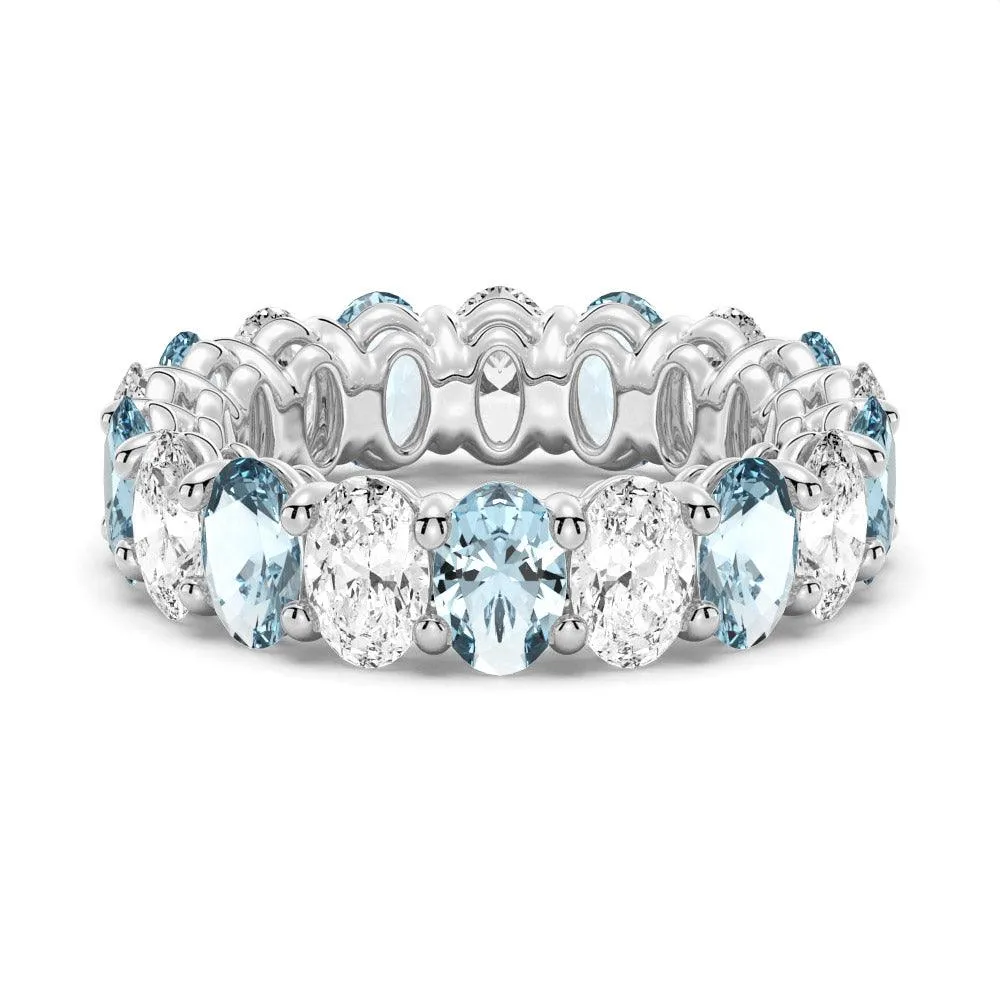 6.6 CT. Lab Grown White Sapphire with Aquamarine Gemstone Band Customizable Look Mountain Ready