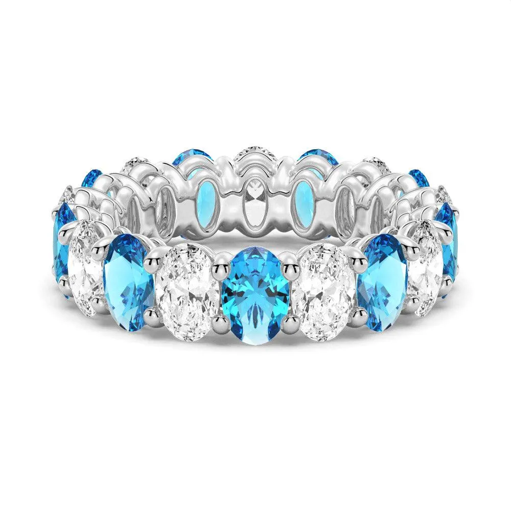 6.6 CT. Lab Grown White Sapphire with  Blue Topaz Gemstone Band Modern Heirloom Romantic Moment