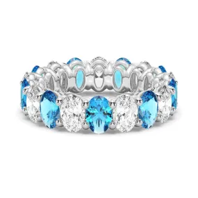 Fashion Look Seasonal Trend 6.6 CT. Lab Grown White Sapphire with  Blue Topaz Gemstone Band