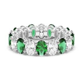 6.6 CT. Lab Grown White Sapphire with  Green Emerald Gemstone Band Luxury Geometry