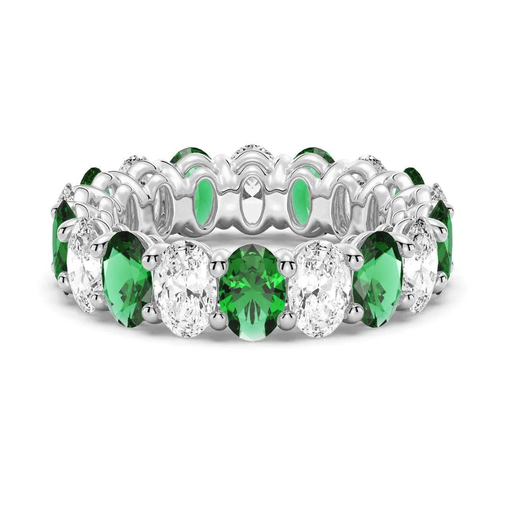 Contemporary Classic 6.6 CT. Lab Grown White Sapphire with  Green Emerald Gemstone Band