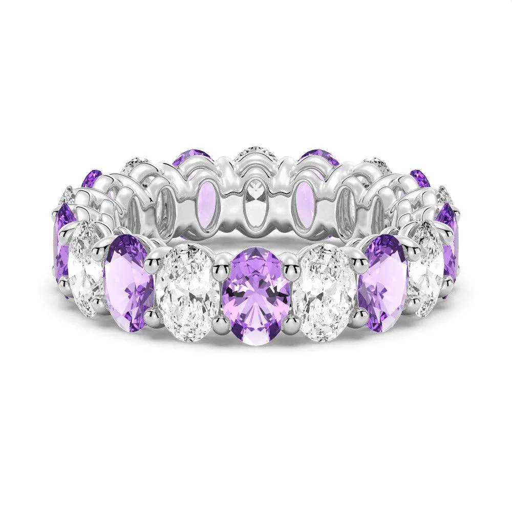 6.6 CT. Lab Grown White Sapphire with Purple  Amethyst  Gemstone Band Classic Set Inspired Present