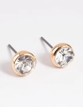 Gold Diamante Round Stud Earrings Fashionable Decor Splendid Piece