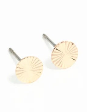 Small Adornment Sparkling Accessory Gold Textured Wheel Stud Earrings
