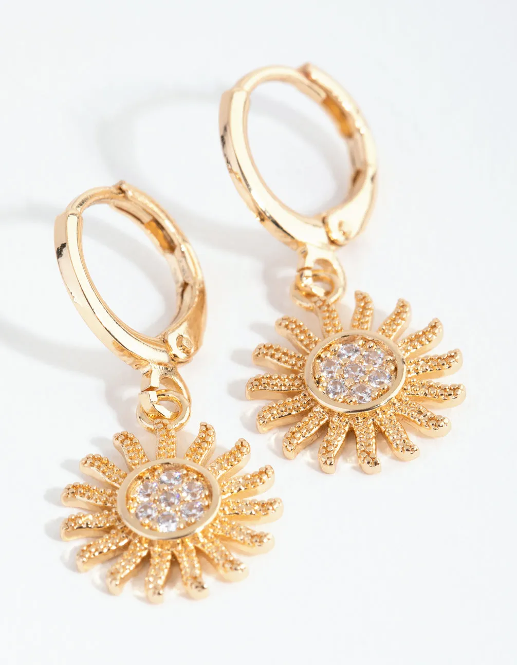 Graceful Feature Sturdy Style Gold Diamante Sun Huggie Earrings