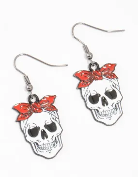 Acrylic Skeleton With A Bow Drop Earrings Formal Piece