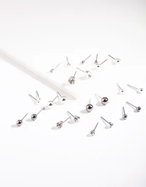 Circular Adornment Beautiful Aesthetic Silver Diamante Tiny Graduated Black Earrings 12-Pack