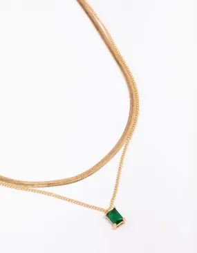 Sequined Jewelry Best Friend Gold Plated Baguette Snake Emerald Layered Necklace