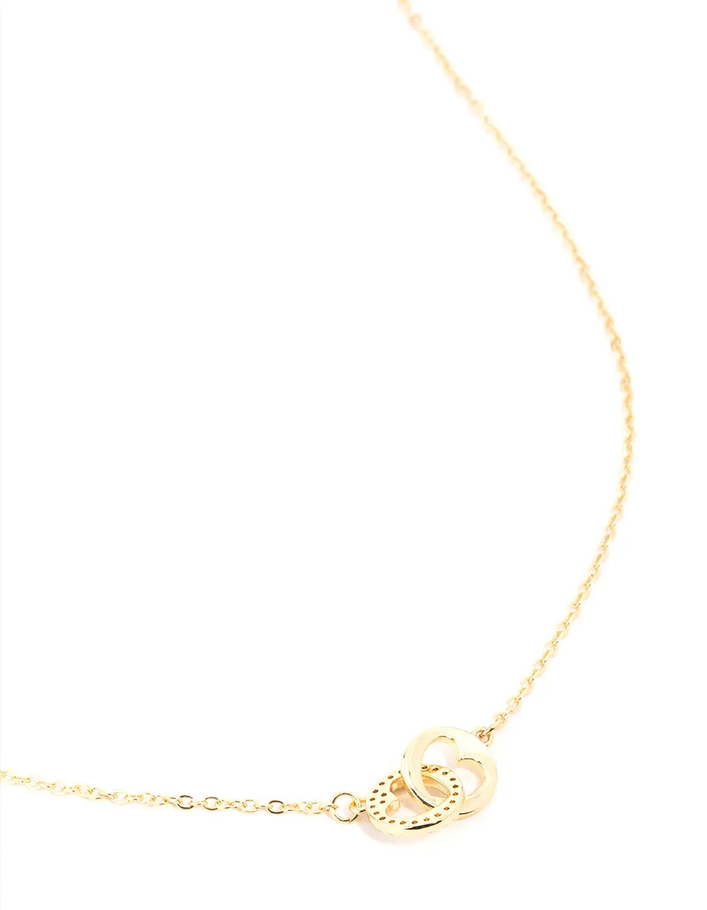 Gold Plated Brass Cubic Zirconia Double Heart Link Pendant Necklace Sophisticated Detail City Accent