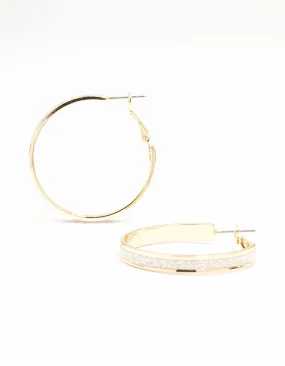 Silver Medium Glitter Hoop Earrings Chic Ornament Classic Aesthetic
