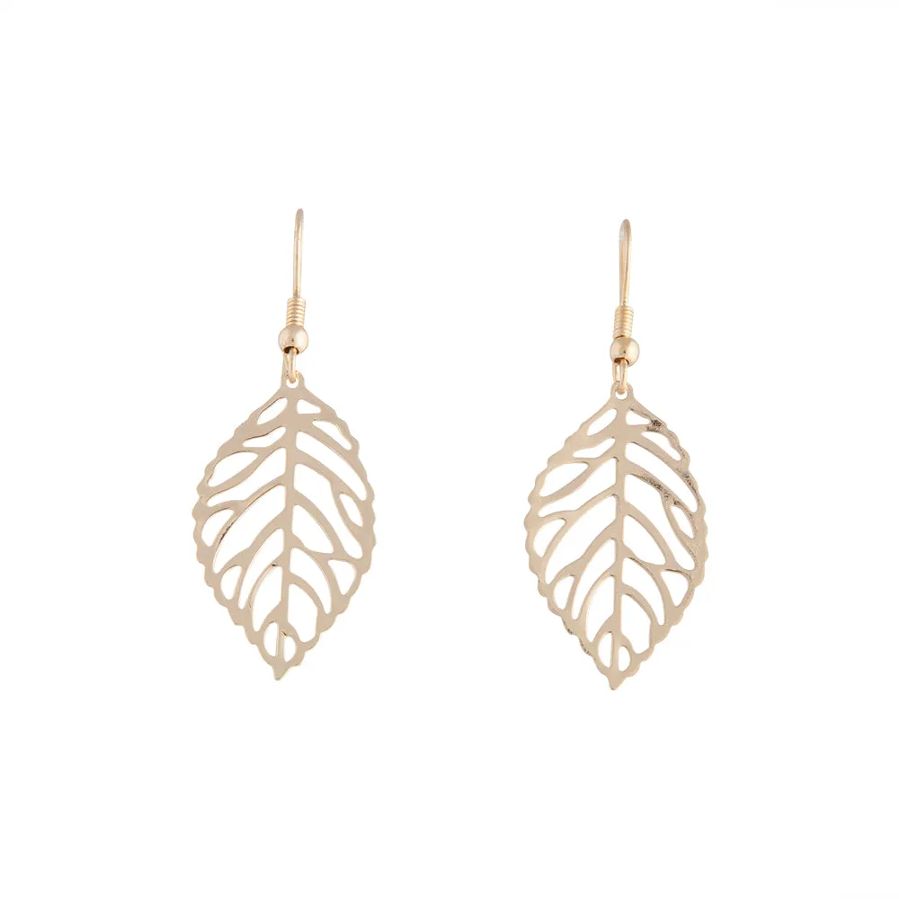 Striking Accent Pretty Feature Gold Filigree Leaf Drop Earrings