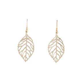 Striking Accent Pretty Feature Gold Filigree Leaf Drop Earrings