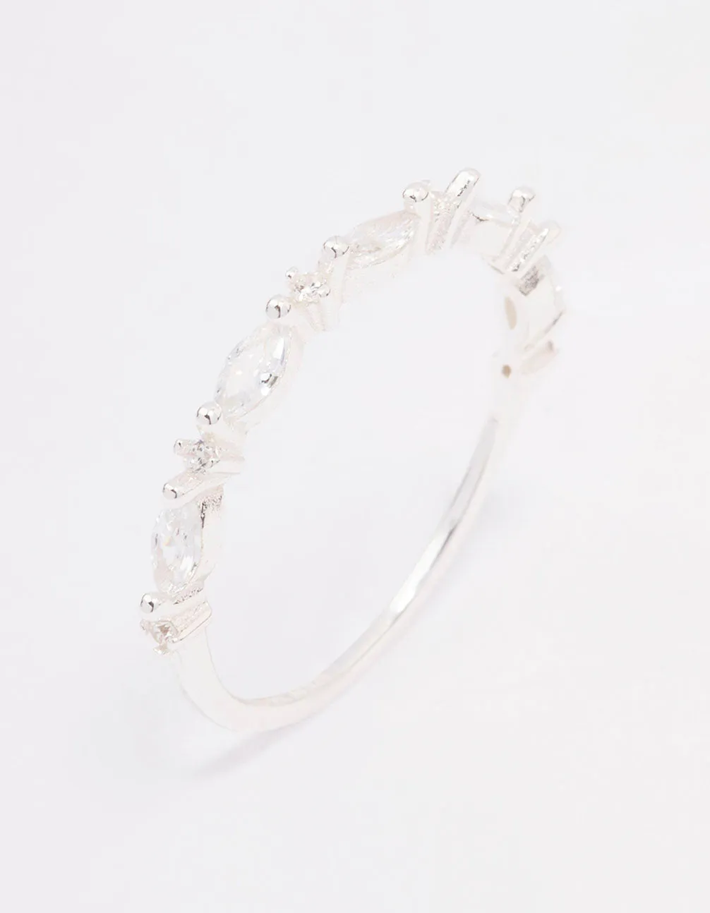 Sterling Silver Cubic Zirconia Alternating Marquise Round Ring Balanced Fit Understated Mood