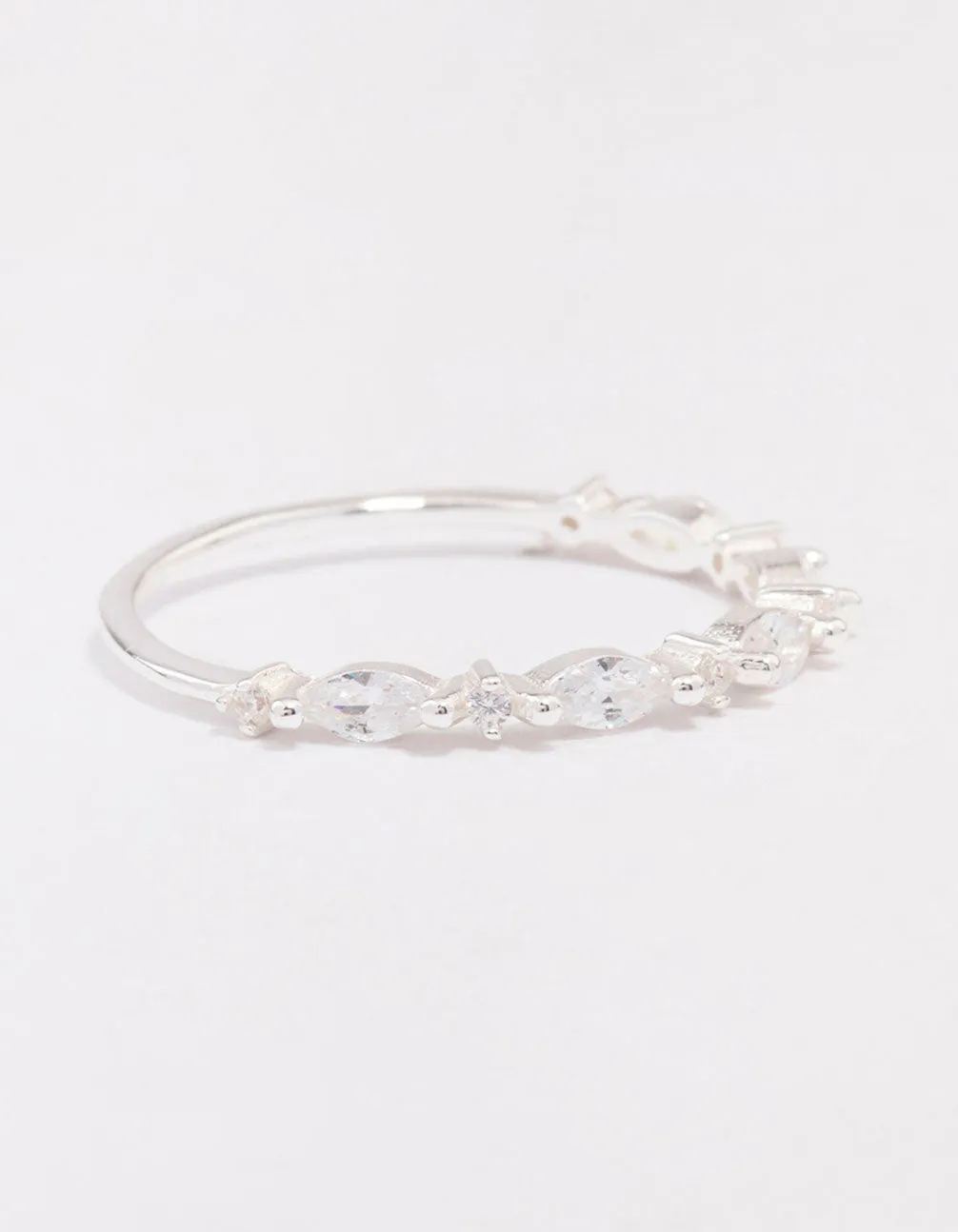 Sterling Silver Cubic Zirconia Alternating Marquise Round Ring Branded Embellishment Eternal Object