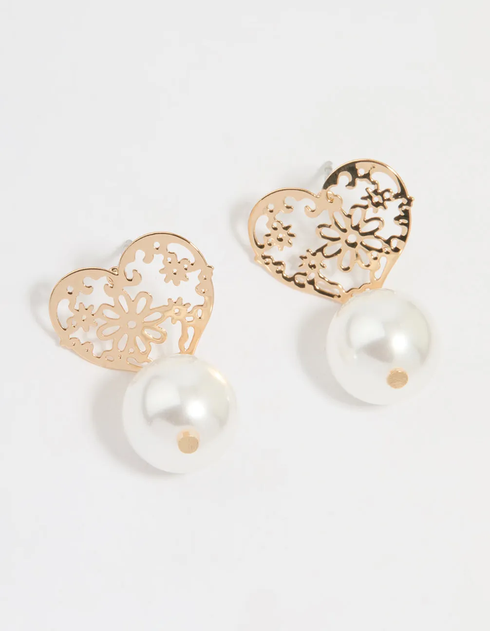 Gold Pearl Textured Heart Drop Earrings Graceful Must-Have