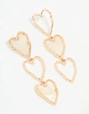 Vintage-Inspired Accessory Gold Genuine Shell Heart Layered Drop Earrings