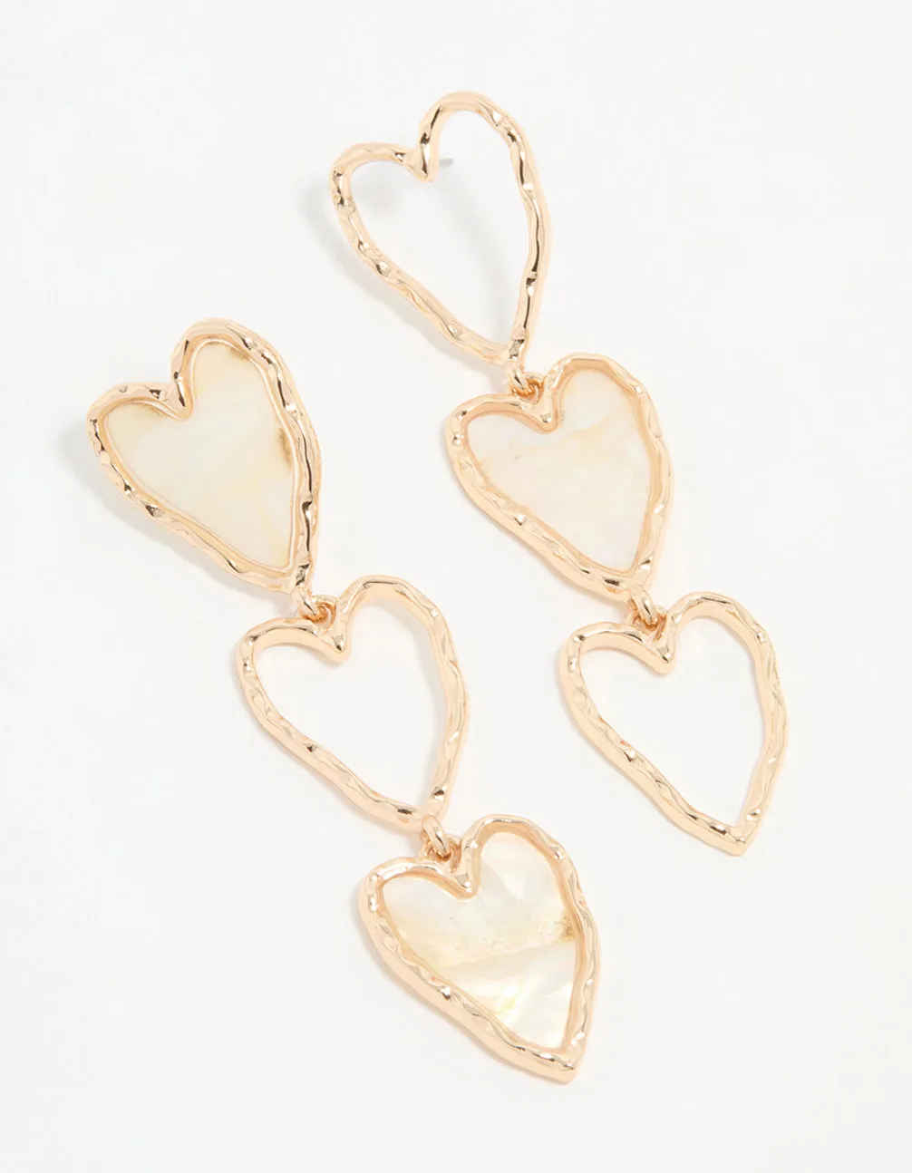 Vintage-Inspired Accessory Gold Genuine Shell Heart Layered Drop Earrings