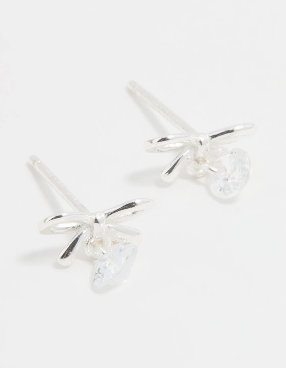 Sparkling Feature Metallic Jewelry Sterling Silver Cubic Zirconia Bow & Drop Stud Earrings
