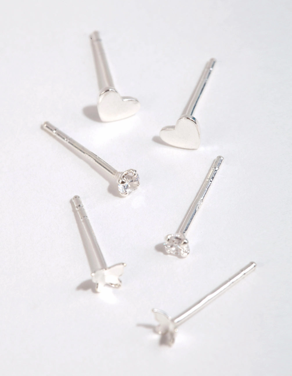 Elegant Detail Big Piece Sterling Silver Heart & Butterfly Stud Earring Pack