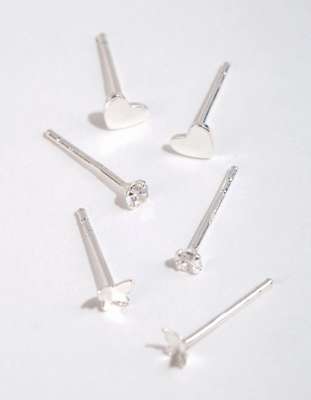 Sterling Silver Heart & Butterfly Stud Earring Pack Modernist Accent