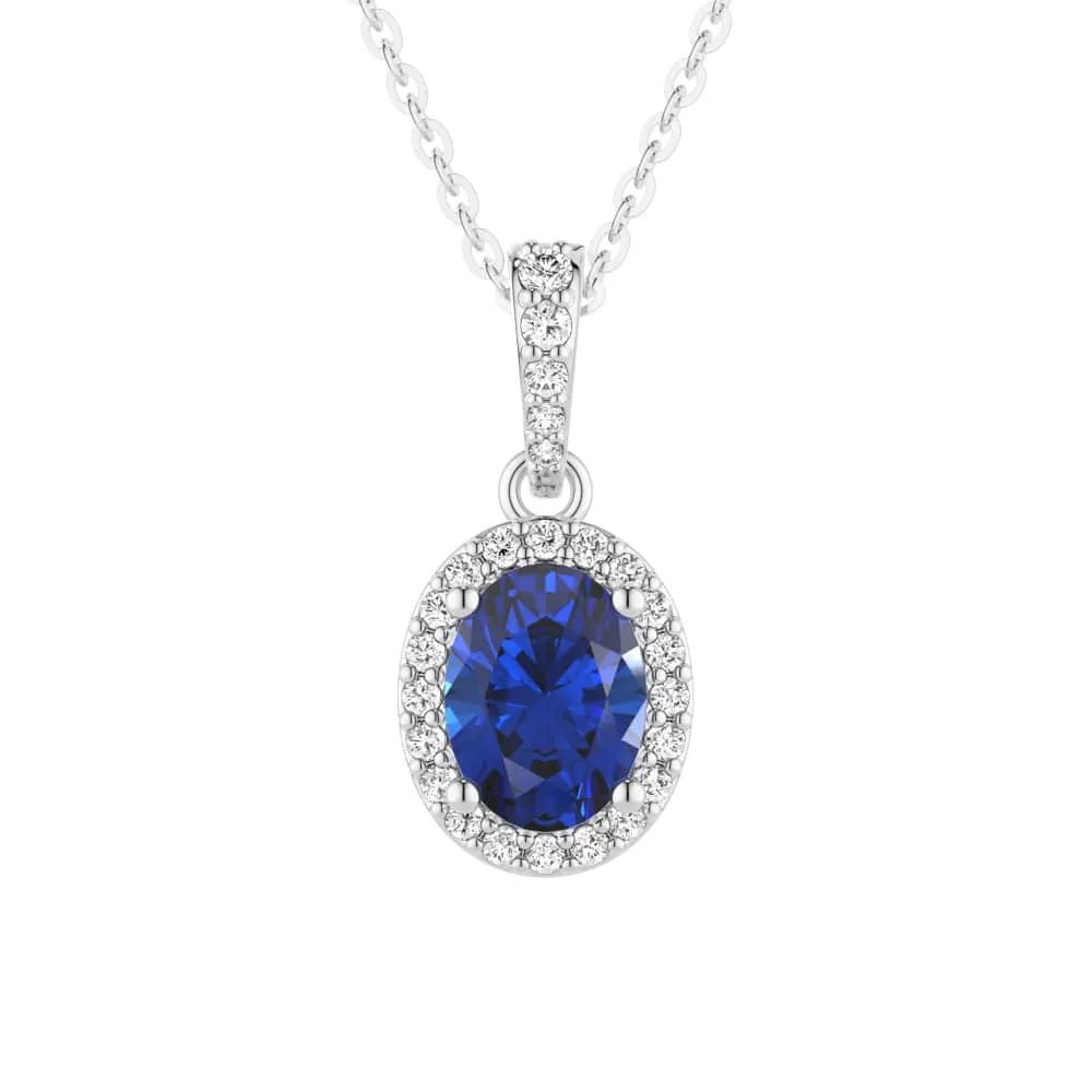 Value Ornament Birthday Style 1.69 CT. Vintage Style Oval Sapphire Halo Pendant