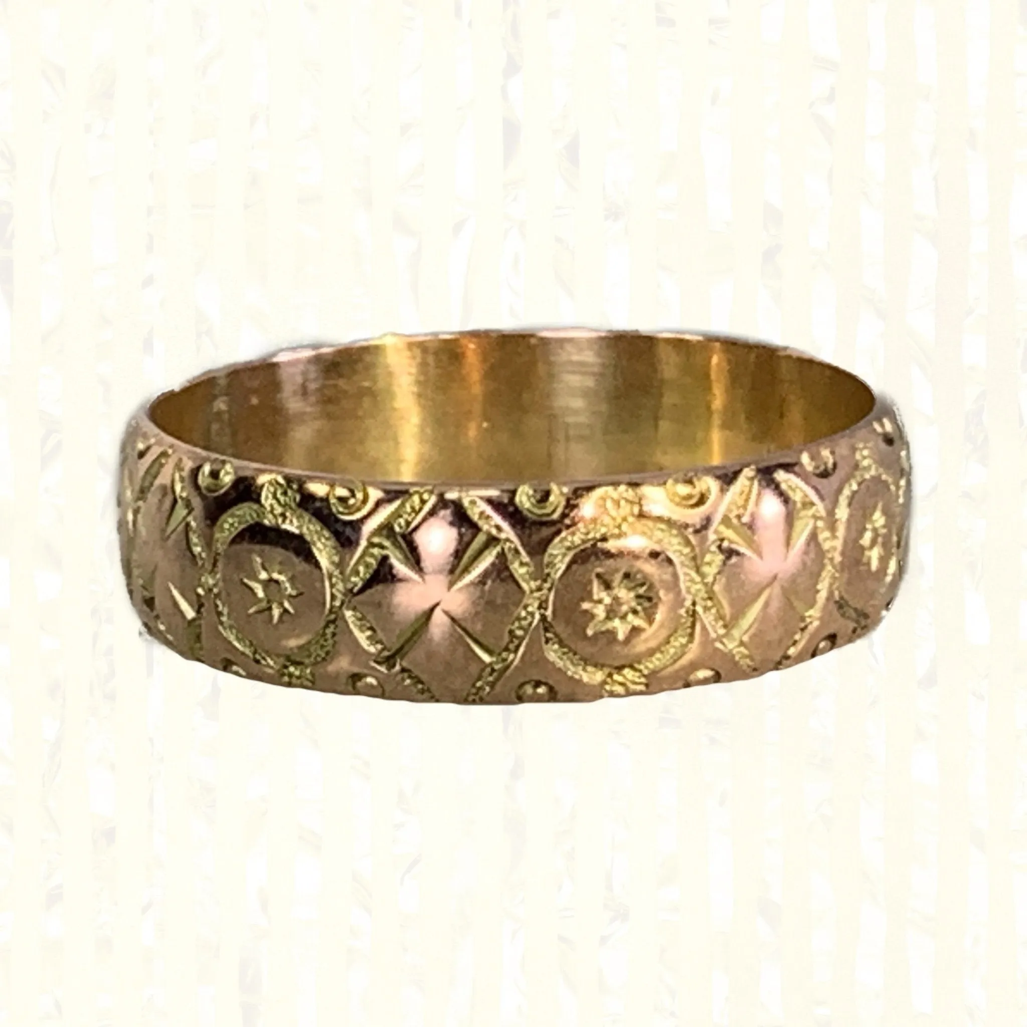 Antique 1920s Etched Rose Gold Wedding Band with Art Nouveau Design. Stacking or Thumb Ring. Understated Touch Expert Artistry