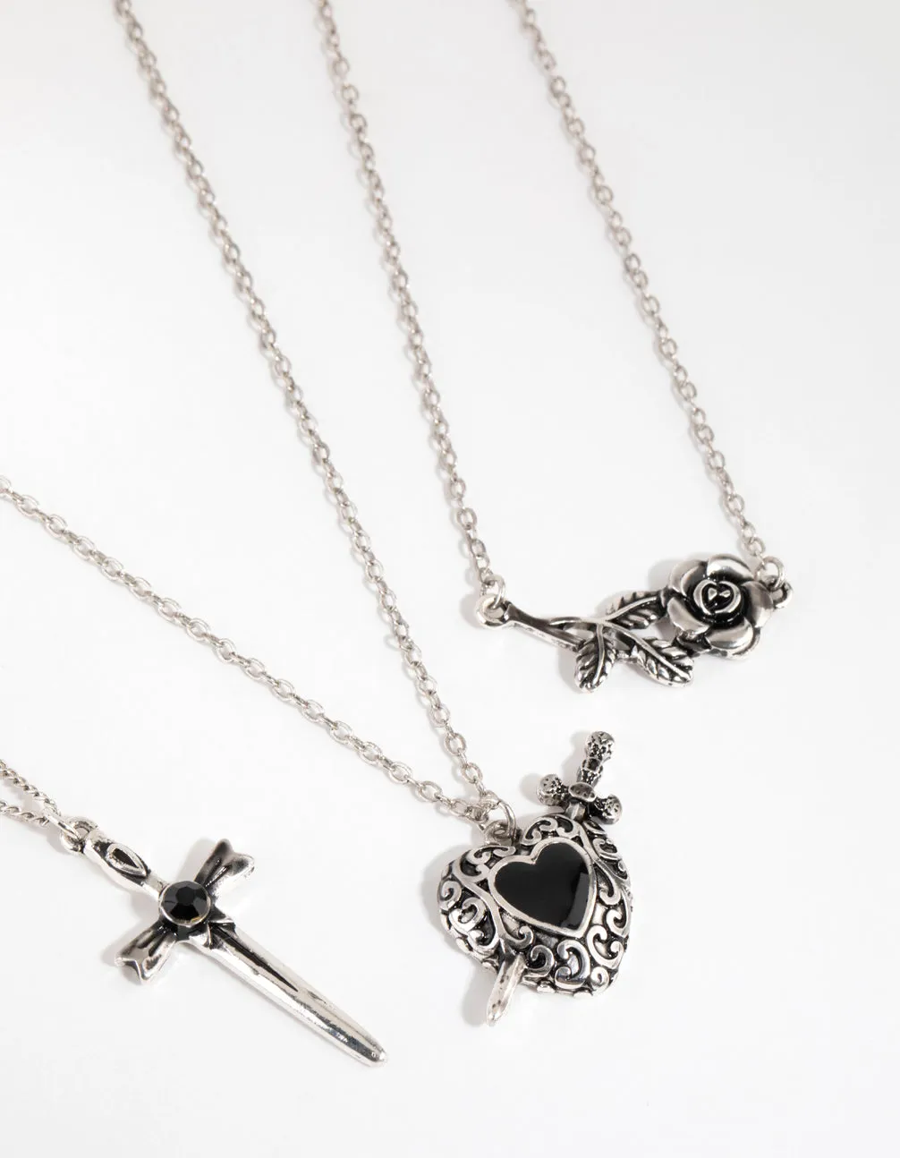 Classic Gift Pure Feature Antique Silver Enamel Heart Layered Necklaces