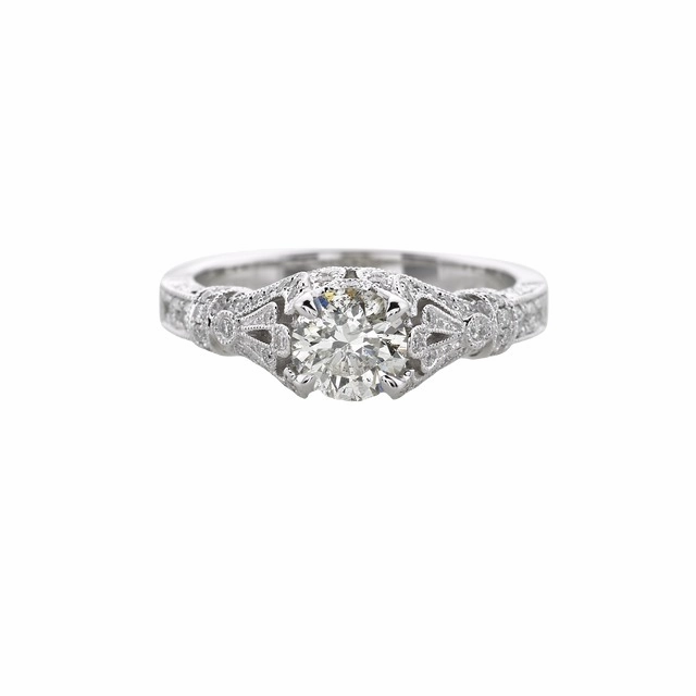 ANTIQUE DIAMOND ENGAGEMENT RING WITH DIAMONDS THROUGHOUT SETTING 1.17 CTTW Fresh Style