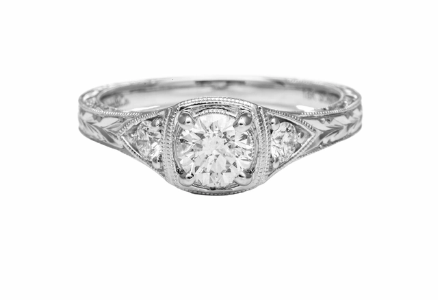 ANTIQUE STYLE DIAMOND RING WITH ENGRAVING THROUGHOUT Graceful Edge