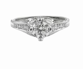 Luxury Collection Smooth Finish ANTIQUE STYLE RING WITH DIAMONDS IN ENGRAVED SETTING 0.89CT TW