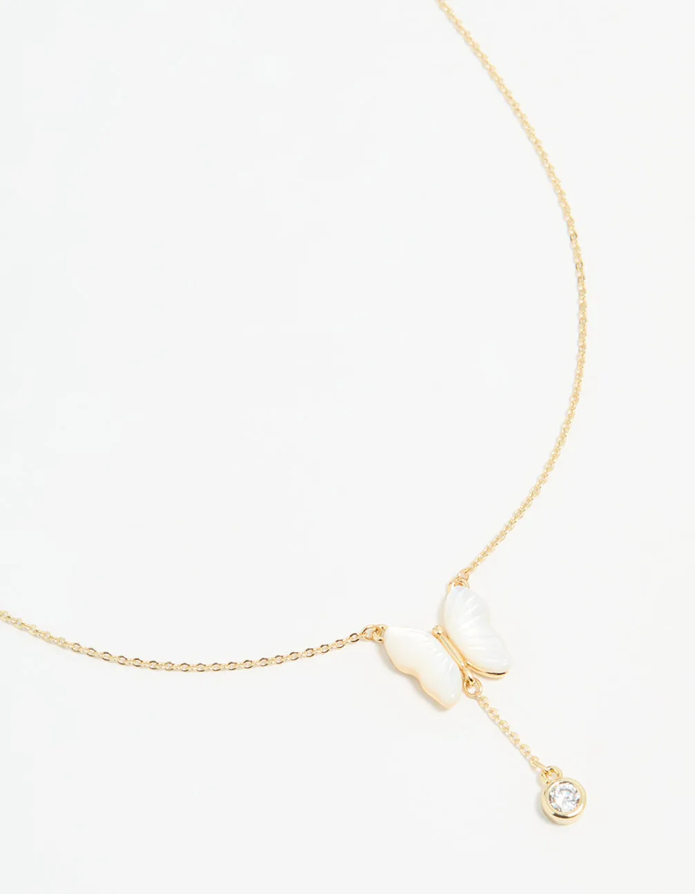 Elegant Fit Gold Plated Mother Of Pearl & Cubic Zirconia Butterfly Y-Necklace