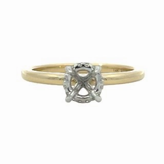 14K Yellow and White Gold Hidden Halo Round Diamond Semi Mount Accent Focus