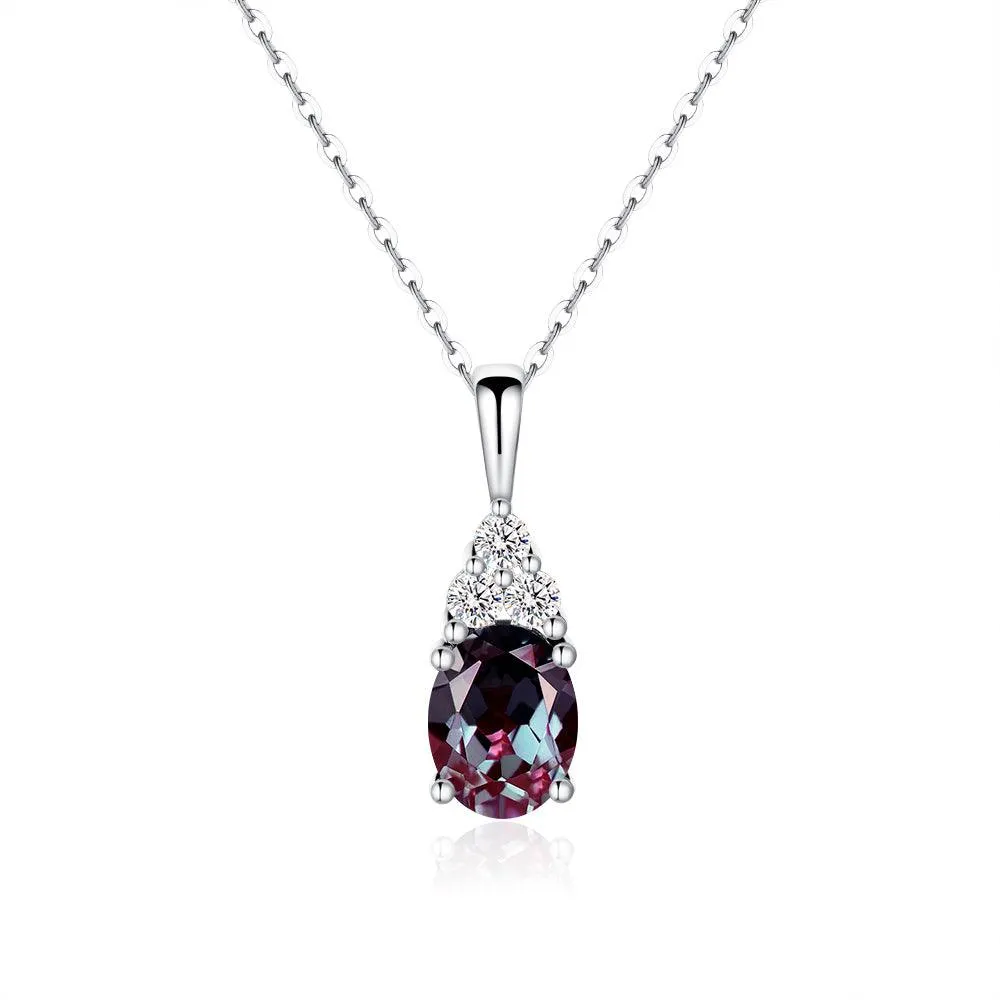 For Him Versatile Piece 2 CT. Oval Cut Alexandrite Drop Pendant With Trio Moissanite Diamonds
