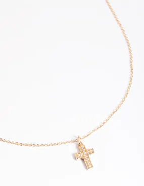 Gold Plated Sterling Silver Cubic Zirconia Cross Necklace Fashionable Style Budget-Friendly Style
