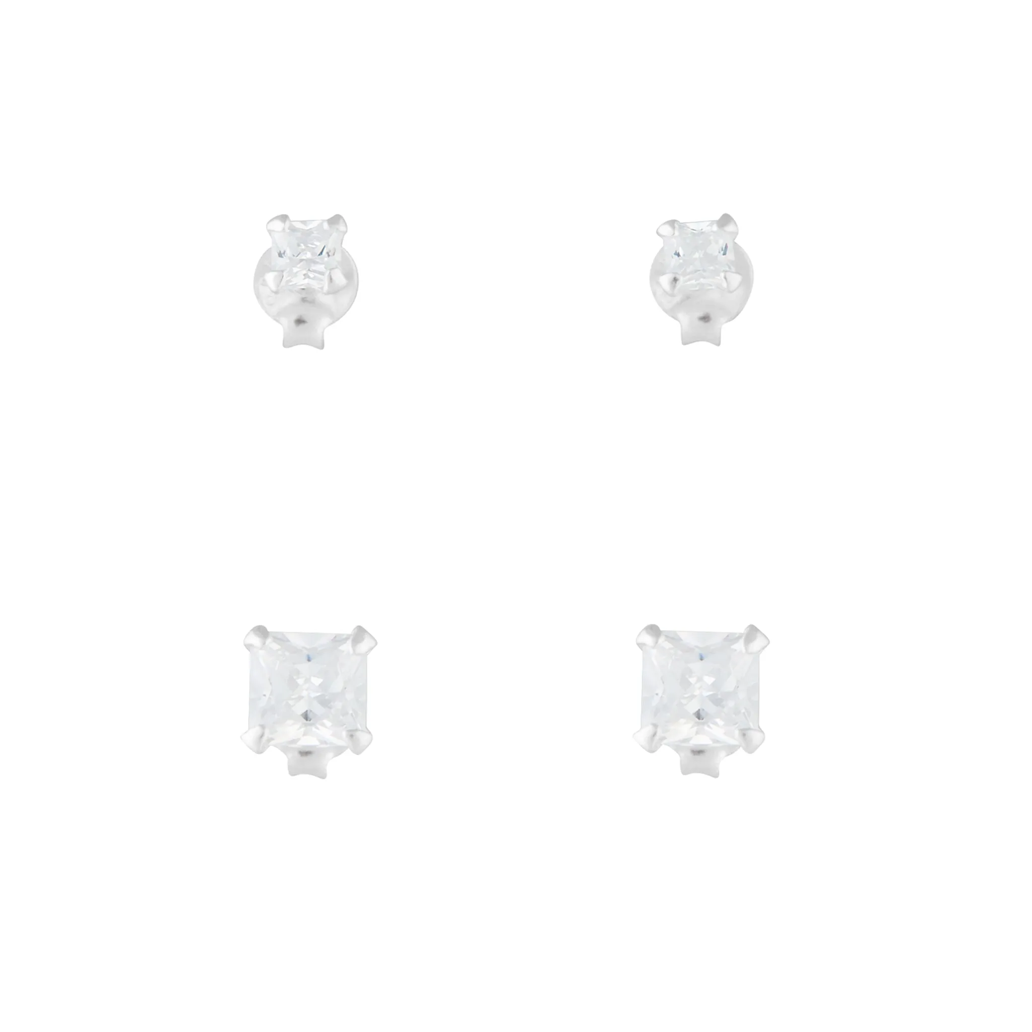 Sparkling Design Bright Accessory Sterling Silver Square Cubic Zirconia Studs