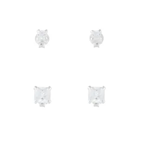 Sparkling Item Contemporary Finish Sterling Silver Square Cubic Zirconia Studs