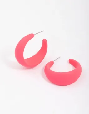 Square Item Star-Shaped Accent Pink Rubber Wide Hoop Earrings