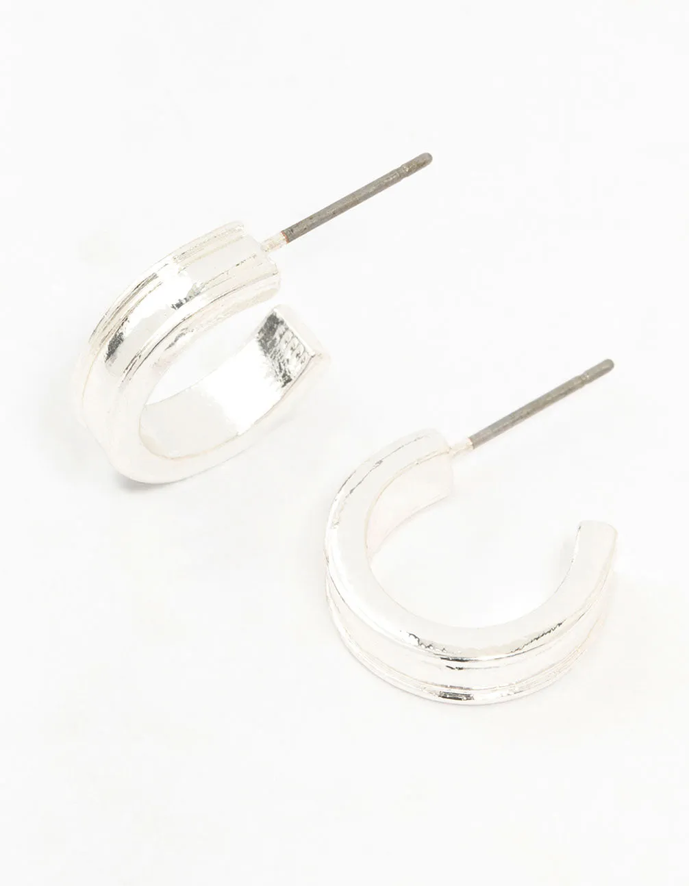Silver Thick Centred Mini Hoop Earrings Social Accent Lightweight Style