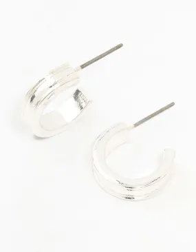 Silver Thick Centred Mini Hoop Earrings Social Accent Lightweight Style