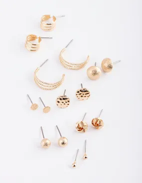 Gold Classic Stud & Huggie Earring 8-Pack Miniature Decoration