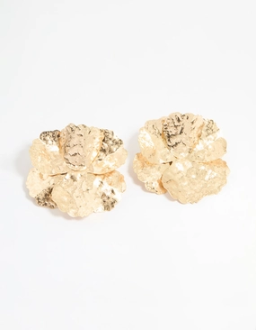 Gold Textured Flower Stud Earrings chic aesthetic Star-Shaped Trinket