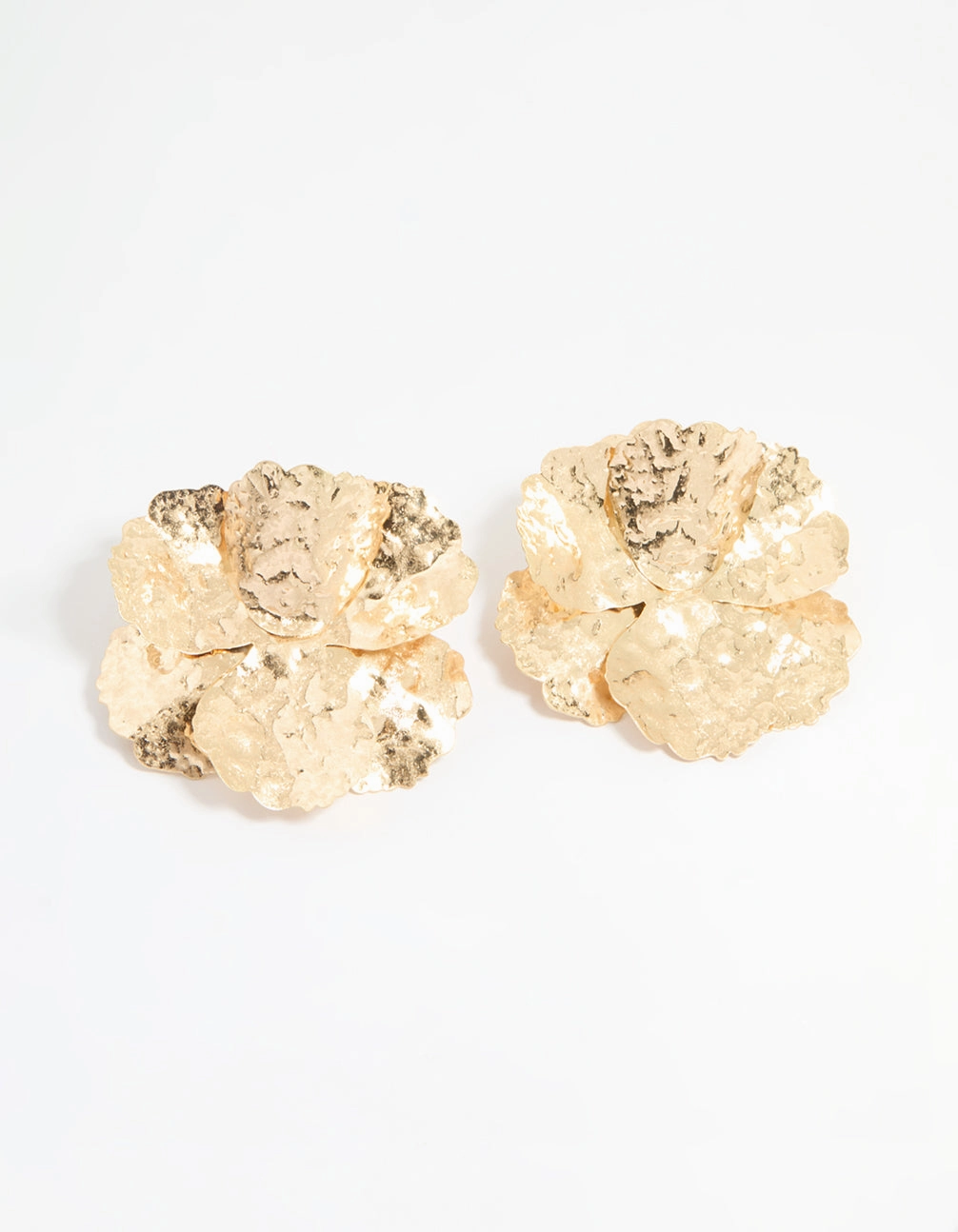 Premium Detail Gold Textured Flower Stud Earrings