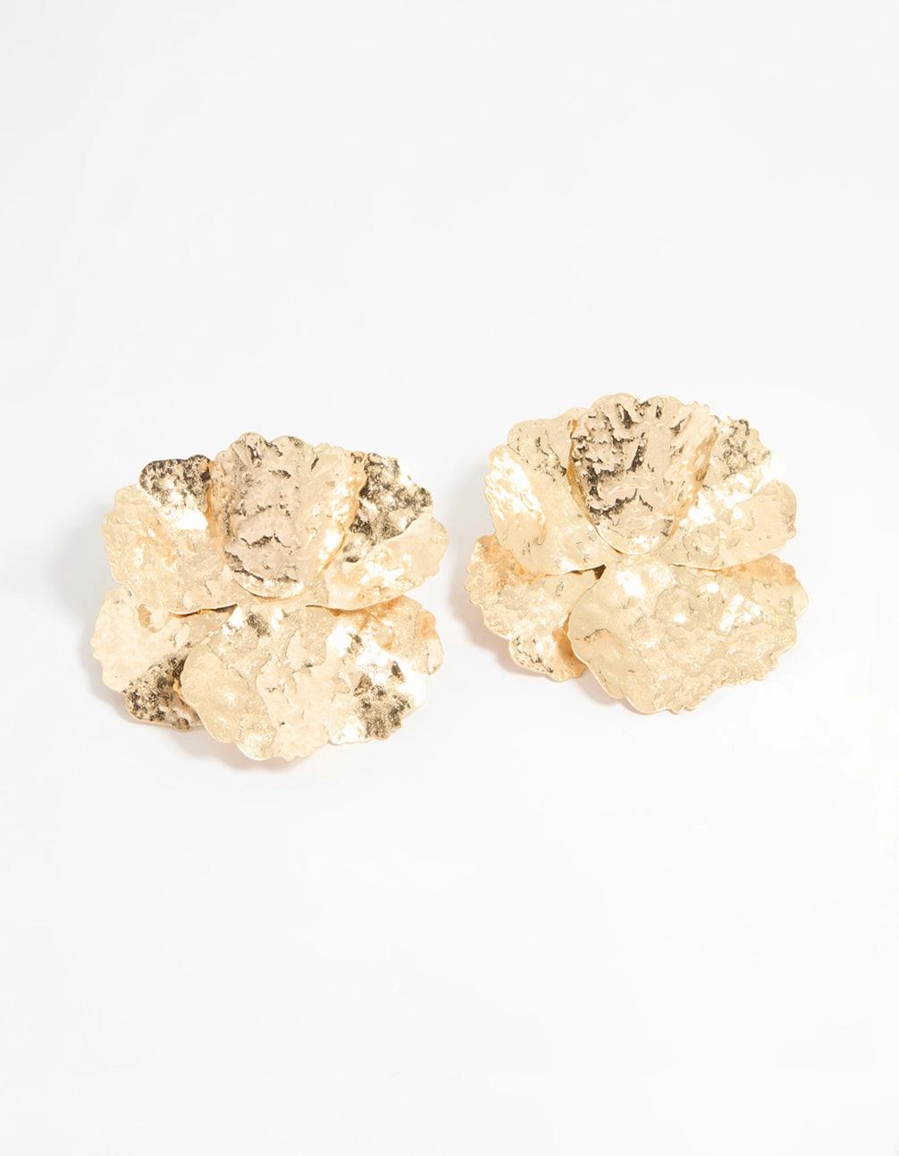 Gold Textured Flower Stud Earrings chic aesthetic Star-Shaped Trinket