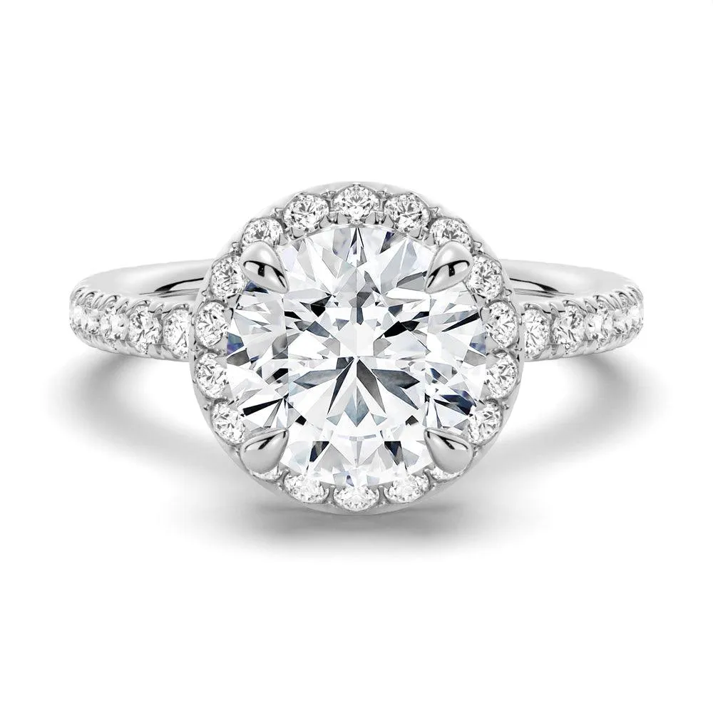 Round Brilliant Micropav?? Halo Moissanite Engagement Ring Gentle Simplicity